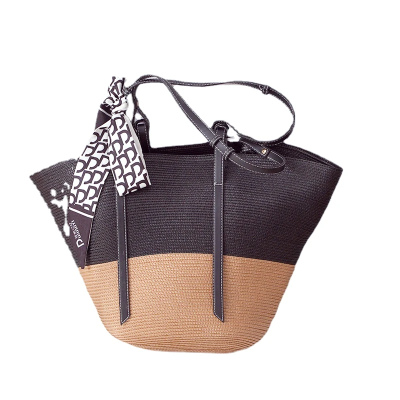 

2022 New Large Capacity Fashionable Handbag Single Shoulder Women's Bag Commuting Straw Woven Large Bag Ribbon designer bags