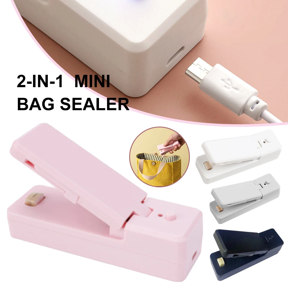 

2 in 1 Mini Bag Sealer Portable Heat Sealer and Cutter Rechargeable Bag Resealer Handheld Heat Sealers Airtight Food