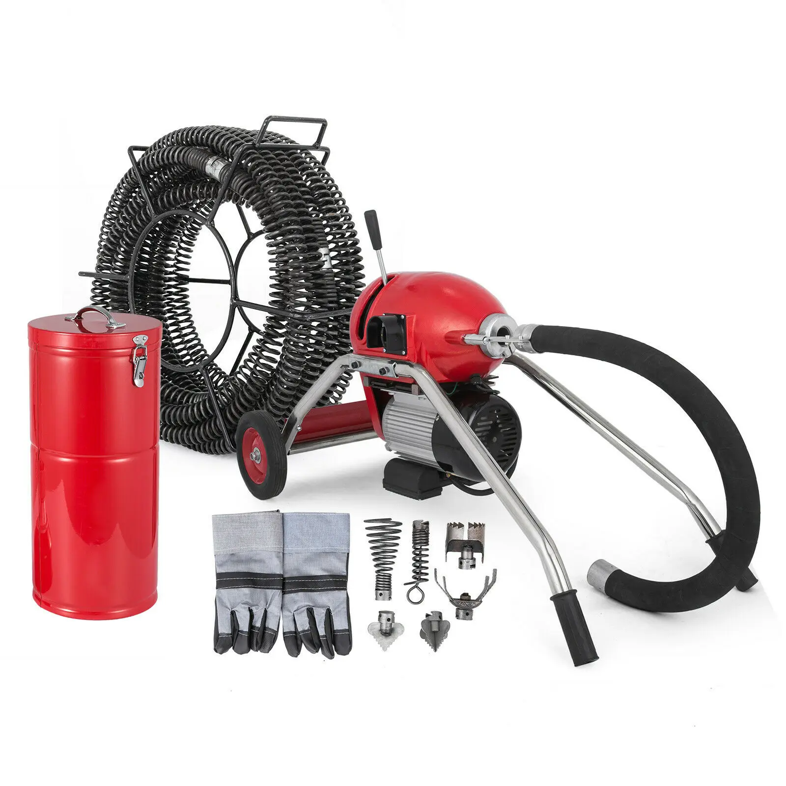20-200mm Pipe Drain Cleaner 1100W Pipe Drain Cleaning Machine 16mx30mm Spiral Set with 6 cutters enlarge