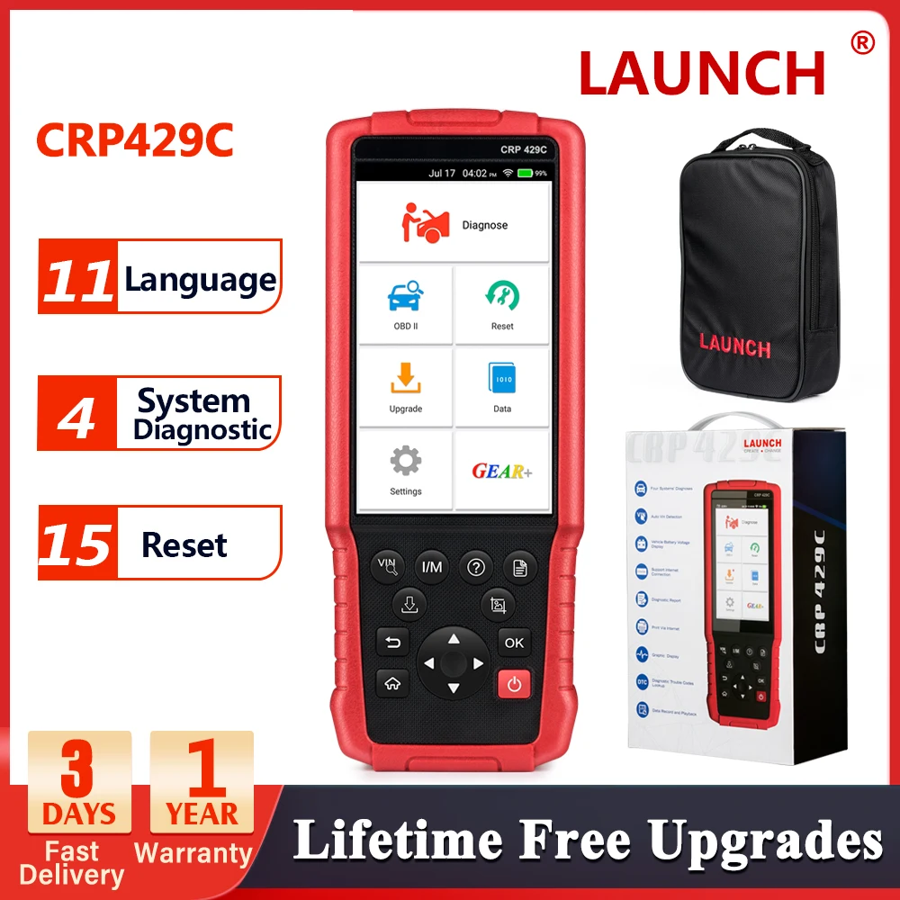 Считыватель кодов LAUNCH X431 CRP429C OBD2, поддержка системы ABS, подушка безопасности двигателя при 15 сбросах, 429C, инструмент для автомобильной диагностики, бессрочное бесплатное обновление