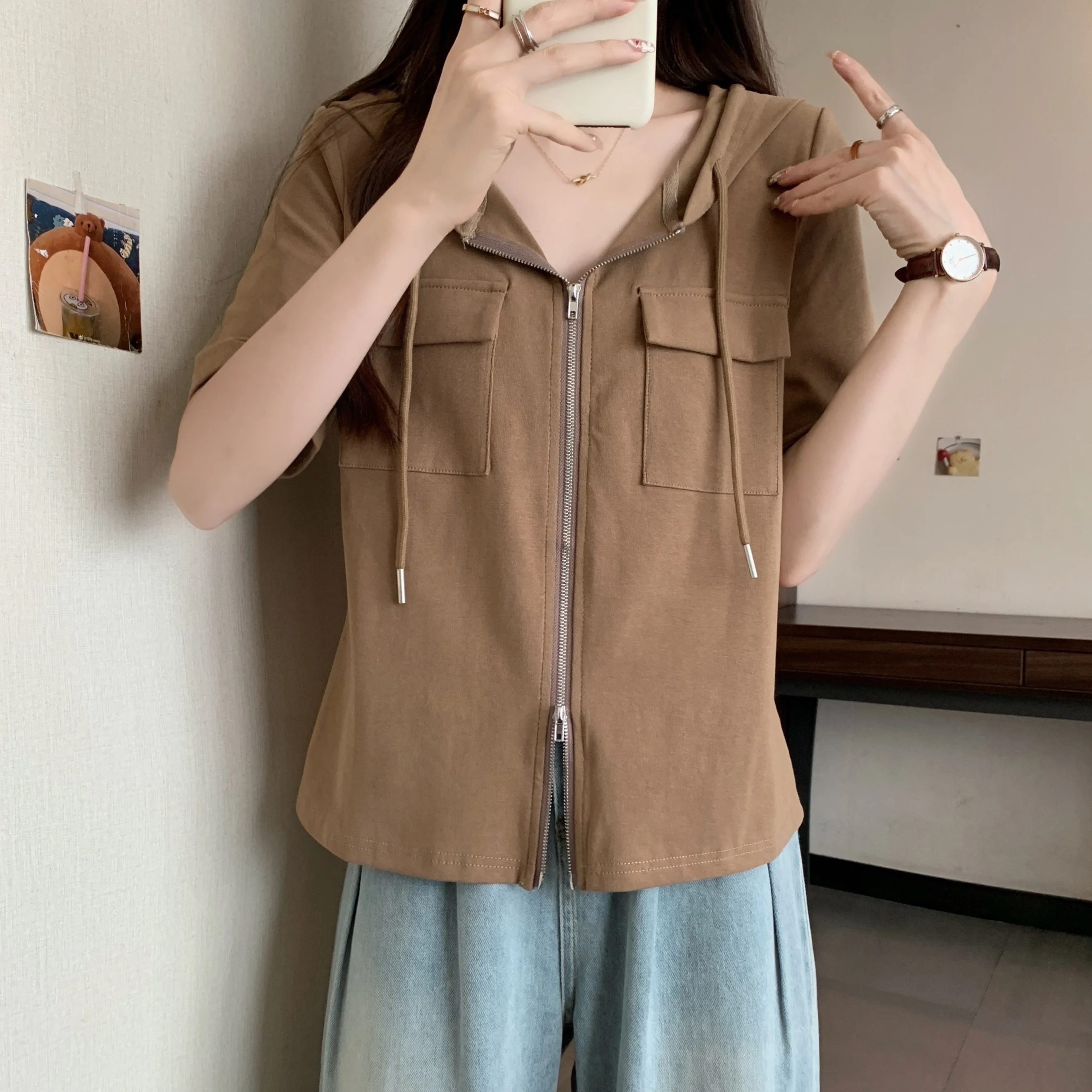 Повседневная футболка скрывающая живот лето 2024 новинка универсальный капюшон