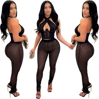 ladies two piece summer womens sexy streetwear fashion backless top pencil pants sequin suit womens nightclub wear