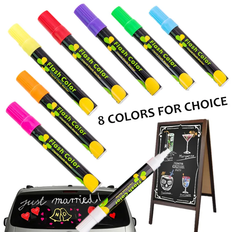 

8 Colors Multipurpose LED Writing Board Glass Window Erasable Safety Fluorescence Highlighter Marker Pen