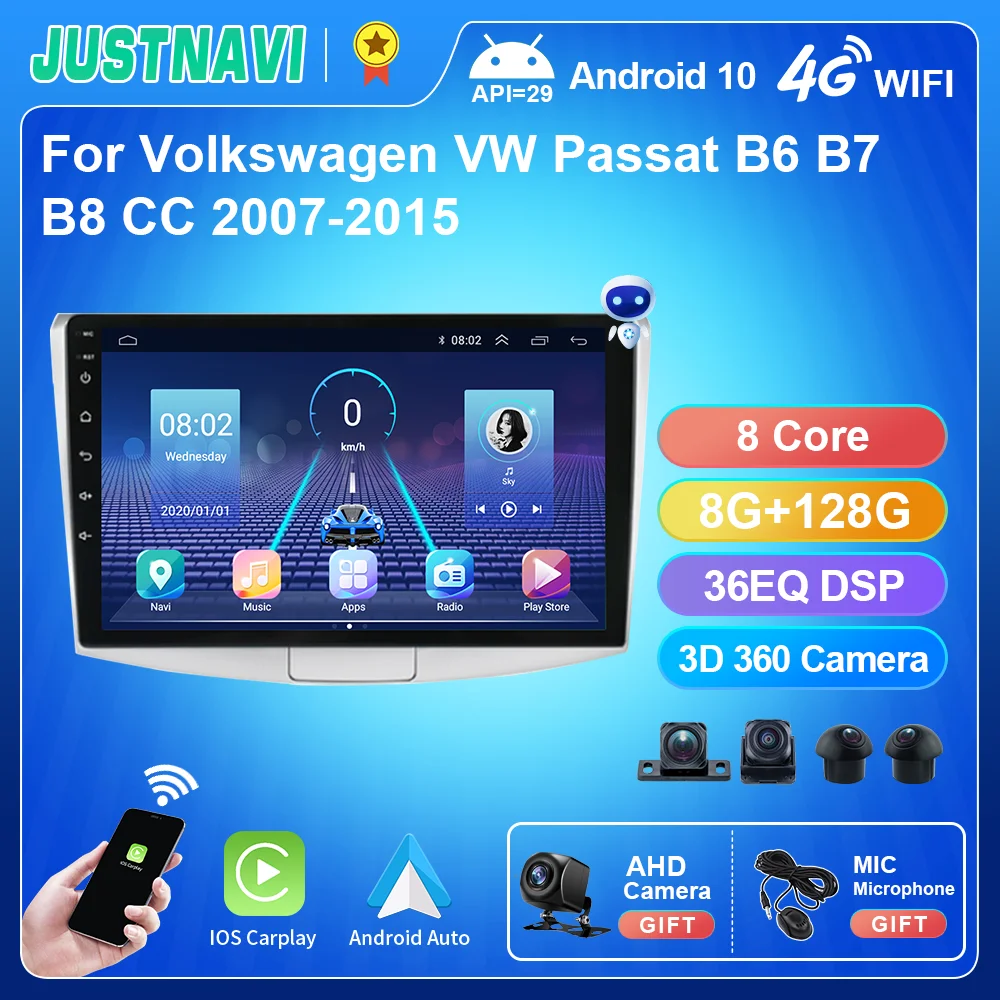

JUSTNAVI стерео для Volkswagen VW Passat B6 B7 B8 CC 2007-2015 автомобильное радио мультимедийная навигация GPS Видео DSP плеер Mirror Link