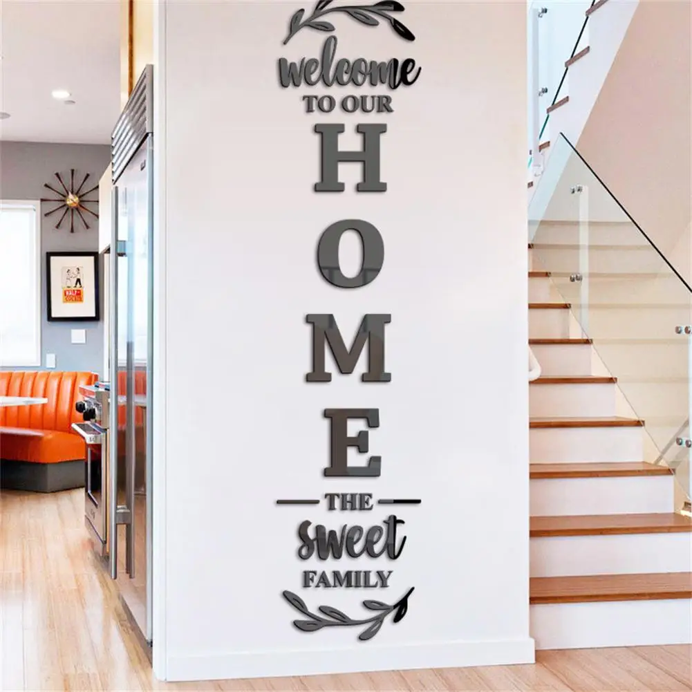 

3d Mirror Wall Stickers English Letters Home Family Self-Adhesive Acrylic Decals For Home Room Decor Home Decoration Accessories