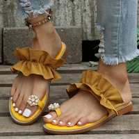 summer women sandals pinch toe fashion sandals pearl decoration outdoor slippers women flats slides plus size 41 42 43 shoes new