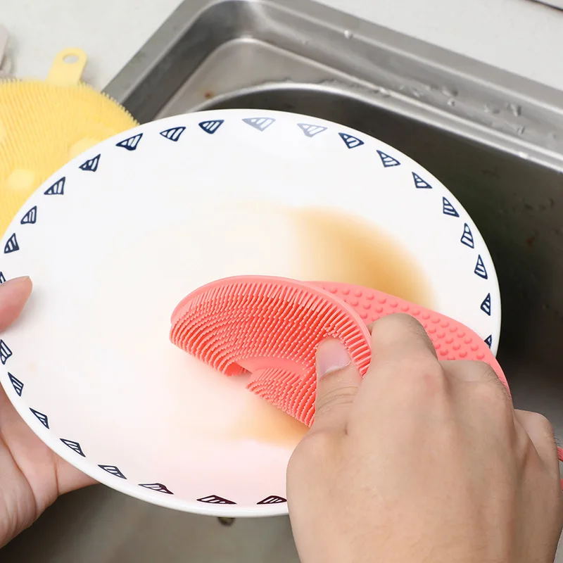 

1/2pcs Silicone Cleaning Brushes Soft Silicone Scouring Pad Washing Sponge Dish Bowl Pot Cleaner Washing Tool cleaning supplies