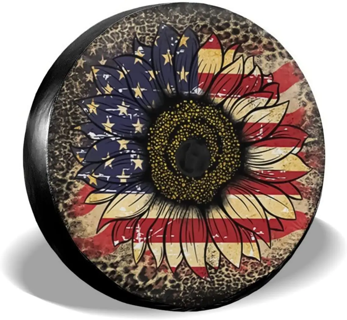 

Чехол для запасной шины Подсолнух американский флаг для внедорожника RV защитный чехол для шин погодостойкий пыленепроницаемый