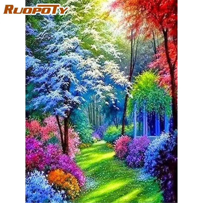 

RUOPOTY 40x50cm Painting By Numbers Handiwork Colorful Forest Scenery Number Painting On Canvas Decorative Painting Gift Artwork