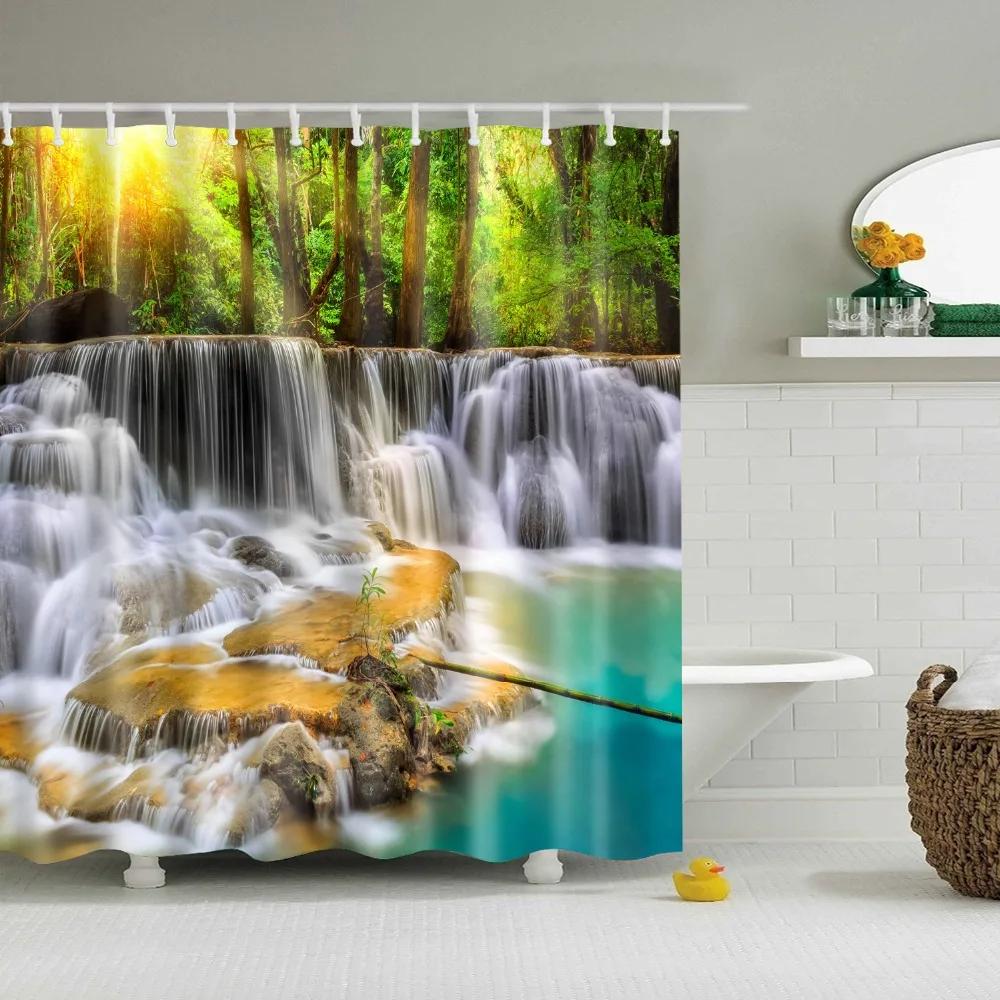 

Scenic Mountain and River Printed Shower Curtains Frabic Waterproof Polyester Bathroom Curtains With Hooks