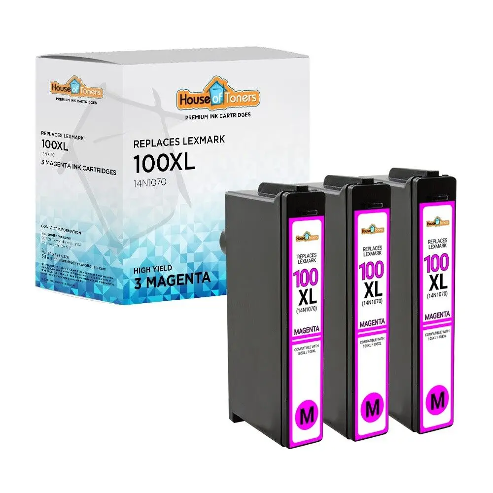 

3 100XL Magenta 14N1070 Inkjet Cartridges for Lexmark PRO 205 705 805 901 905