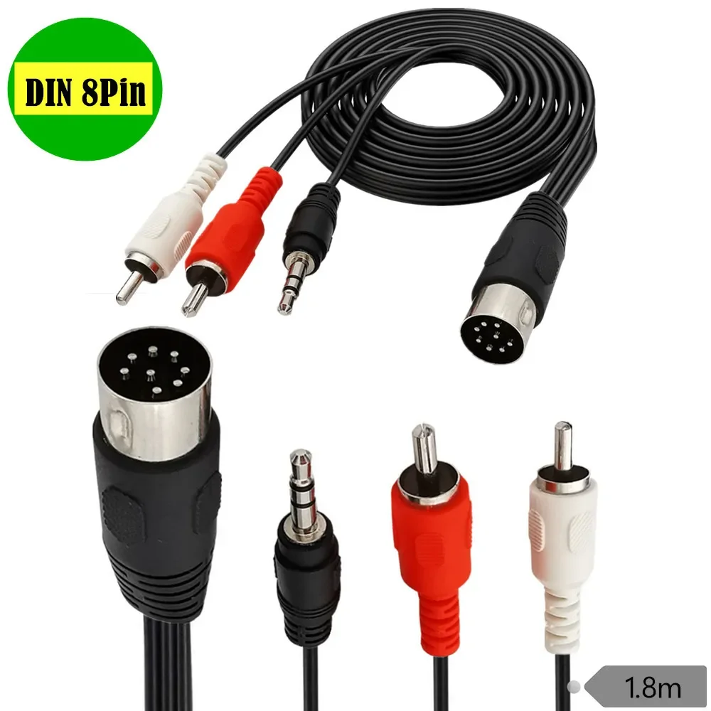 

MIDI DIN 8pin 8-Pin DIN к 2RCA папа/3,5 мм аудио 8 Pin DIN к RCA кабелю 1,8 м 6 футов для приемника или CD проигрывателя и сабвуфера