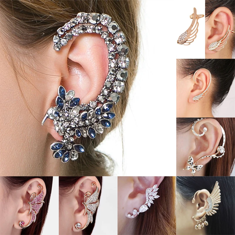

Женские серьги с ангельскими крыльями, бабочкой, Орлом, Ящерицей, клипсы для ушей, корейские модные серьги с серебряным покрытием и кристалл...
