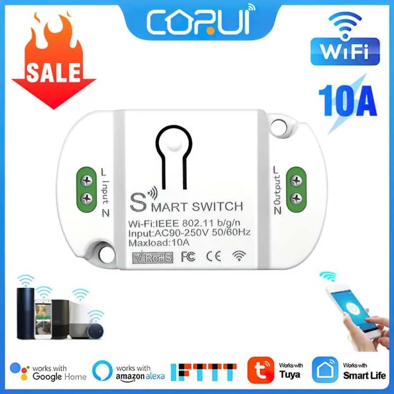 

Умный переключатель CORUI модули для автоматизации умного дома 10A с Wi-Fi, беспроводной переключатель, совместимый с Tuya Alexa Google Home