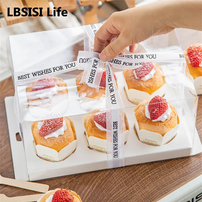 

LBSISI Life 5pcs Transparent Cupcake Plastic Boxes Cake Pudding Egg Yolk Crisp Birthday Wedding Party Baking Packaging Decora