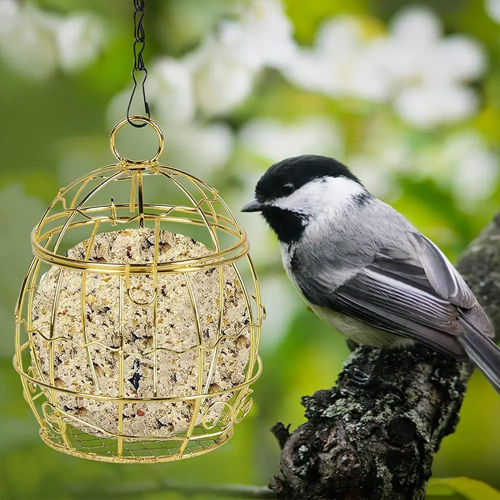 

Hanging Bird Feeder With Openable Cover Hooks Easy To Filling Spherical Hollow Tinplate Birdcage Bird Products