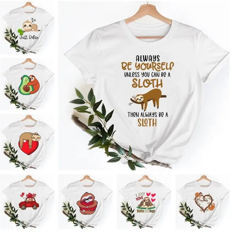 

Sloth Sleep Women's T-shirts O Neck Summer Short Sleeve Tee Lovely Graphics Ladies Clothes Oversized T Shirt Y2k Streetwear Tops