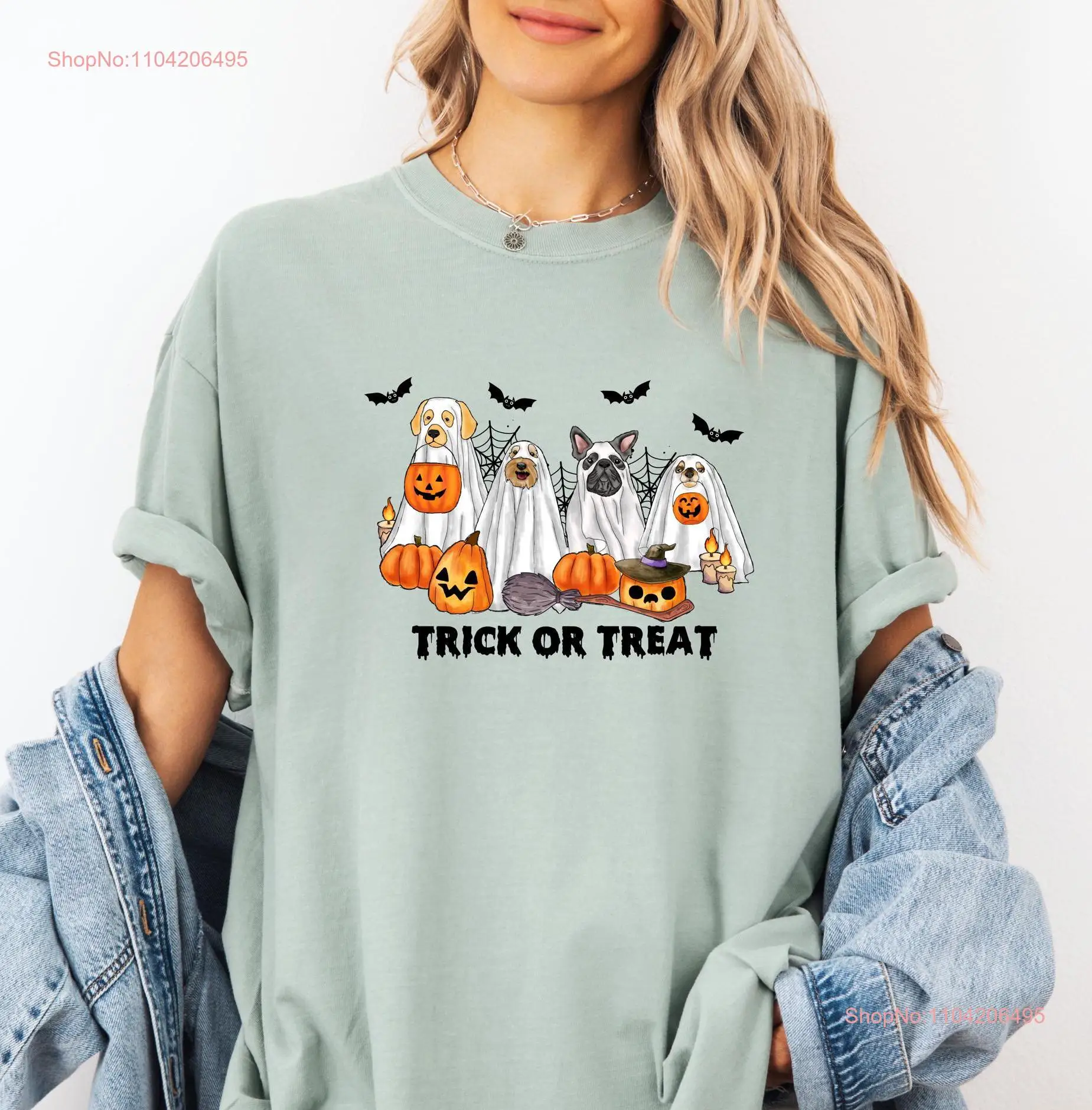 Футболка Trick or Treat Dogs Comfort Colors Хэллоуин с длинными или короткими рукавами