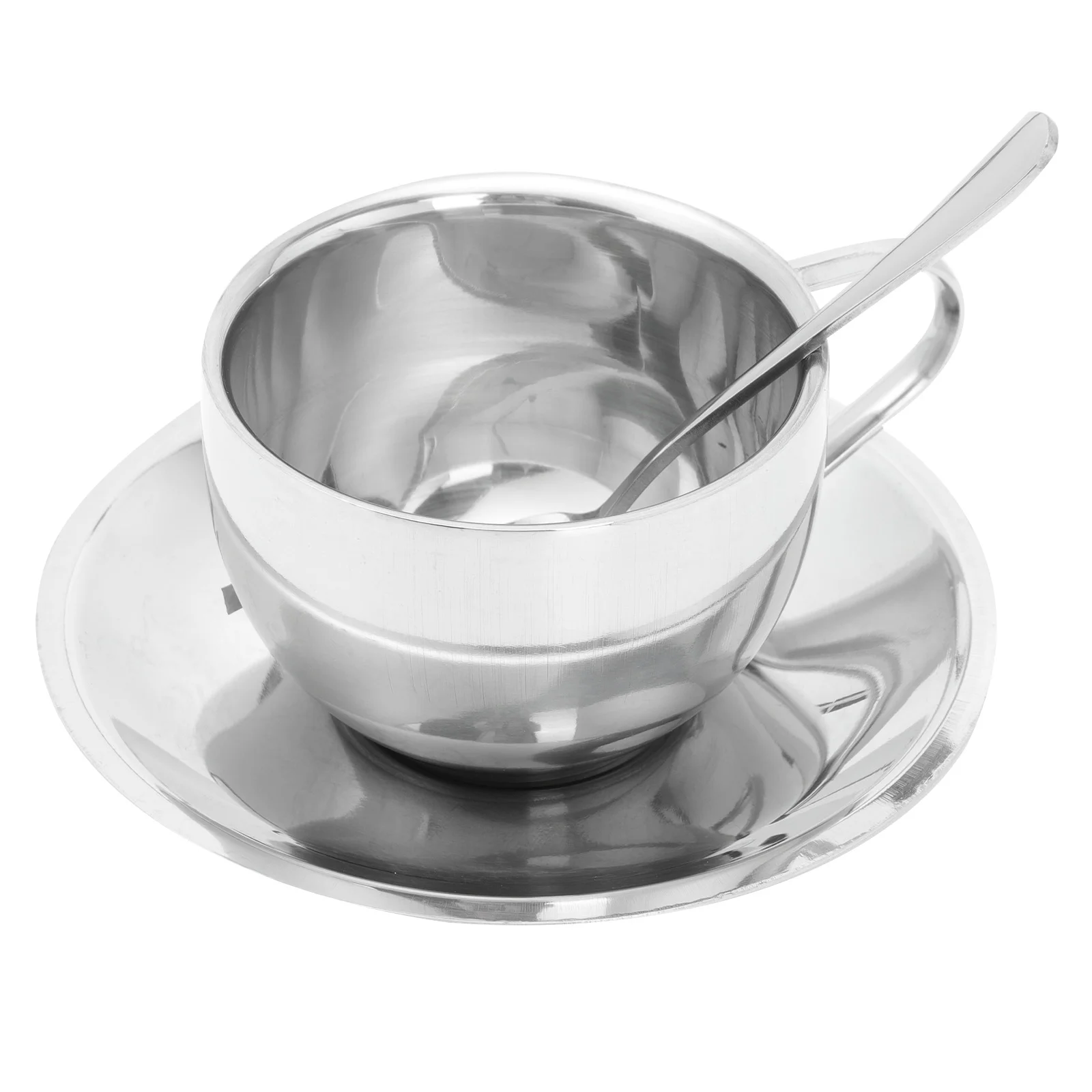

Cup Tea Coffee Cups Mug Set Steel Stainless Espresso Saucer Metal Cappuccino Latte Spoon Milk Teacup Double Walled Drinking