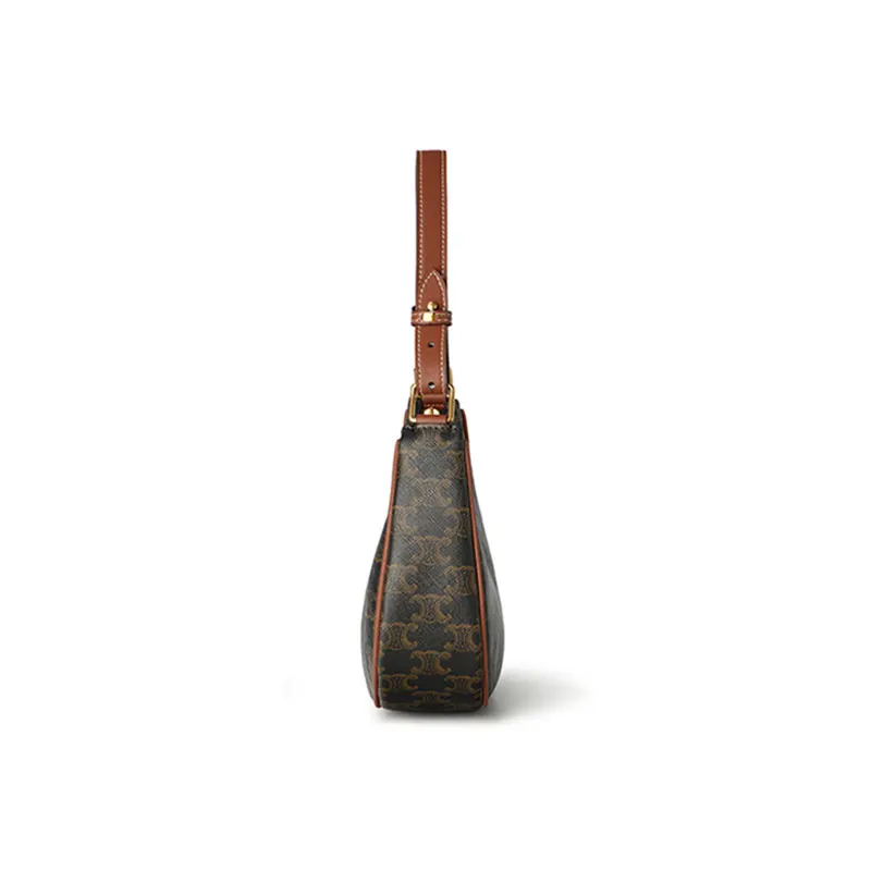 Underarm Bag Leather Niche French Shoulder Bag Vintage Printing Half Moon Crossbody Bag for Women's Casual Adjustable Handbag