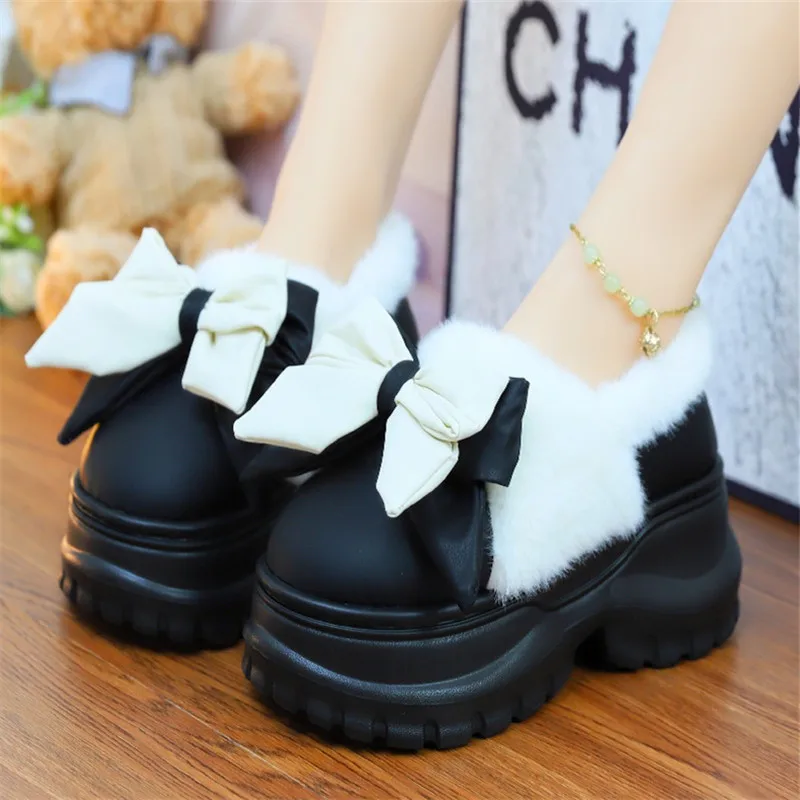 Лоферы с бантом женская обувь на меху повседневные женские кроссовки платформе