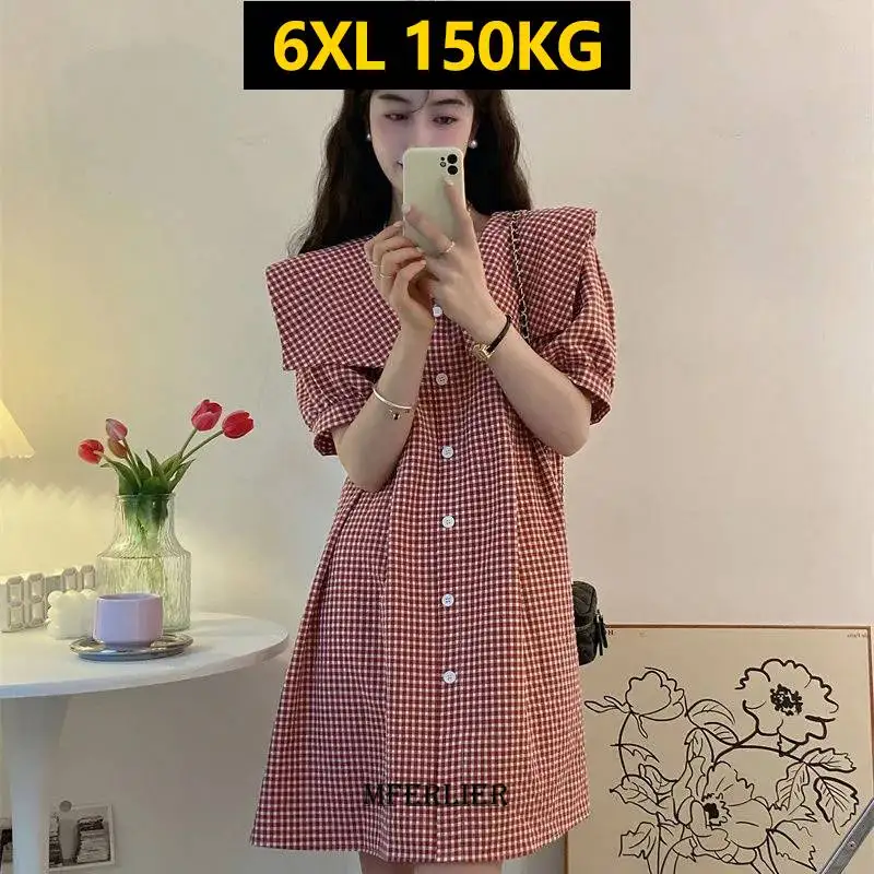 

Платье женское клетчатое в винтажном стиле, большие размеры 6XL 5XL 4XL 3XL 300 кг 200 кг 150 кг