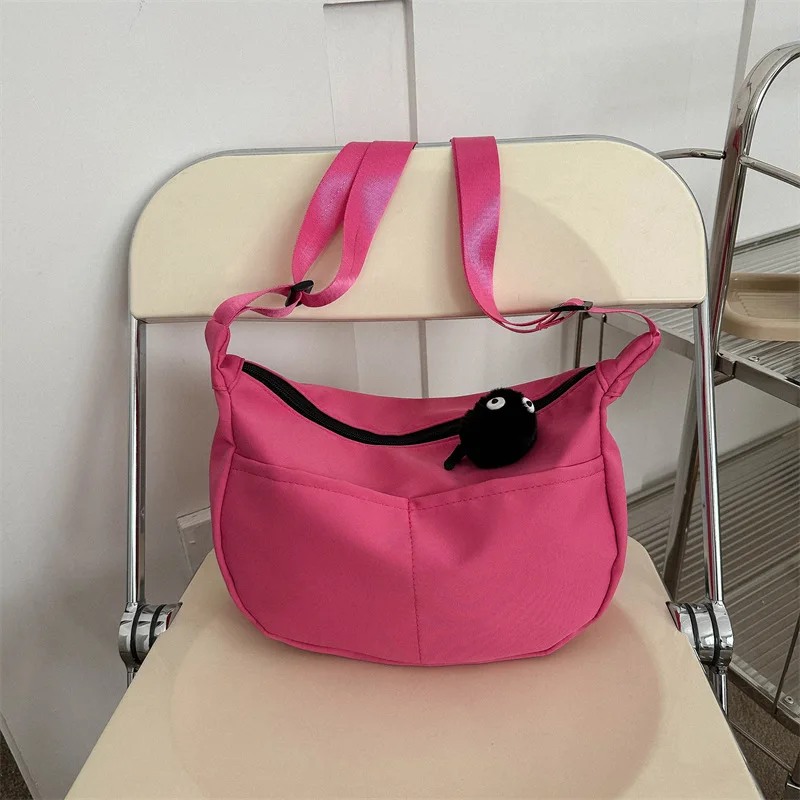Crossbody Bags Zipper for Students Teens Solid Simple Travel Bag Bookbag School Shoulder Canvas Handbags Harajuku Versatile Chic