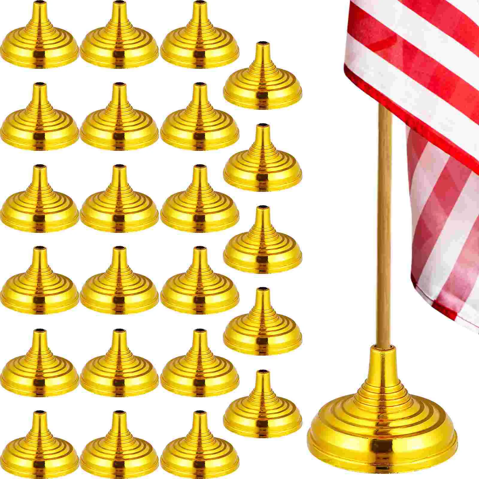 

24 Pcs Round Base Table Centerpiece Gold-plated Stable Flag Bases Flag Brackets Flag Pole Holders Flag Stands