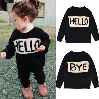 Lovely Baby Sweater Girls Boys Hello Letter O-Neck Sweater Kids Long Sleeved Knit Cardigan Sweater Children Casual Tops Pullover