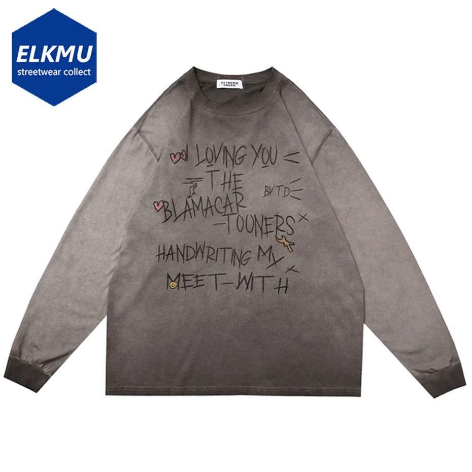

Men Vintage Loose T Shirts Letter Printed Harajuku Hip Hop Streetwear T-shirt 2023 Man Retro Long Sleeve Tshirt Grunge Y2K Tops