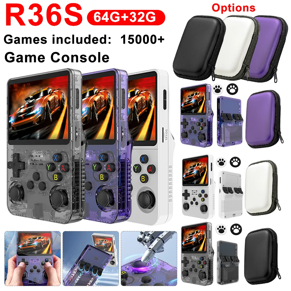 64 ГБ R36S Ретро игровая консоль Система Linux Геймпад 3 5-дюймовый IPS-экран Портативный