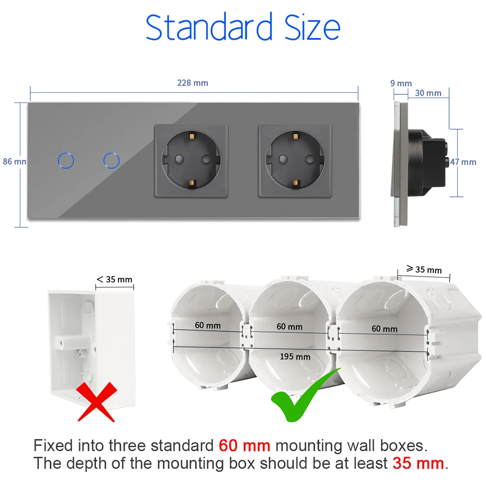 Сенсорный переключатель Bingoelec двойная розетка европейского стандарта 1/2/3