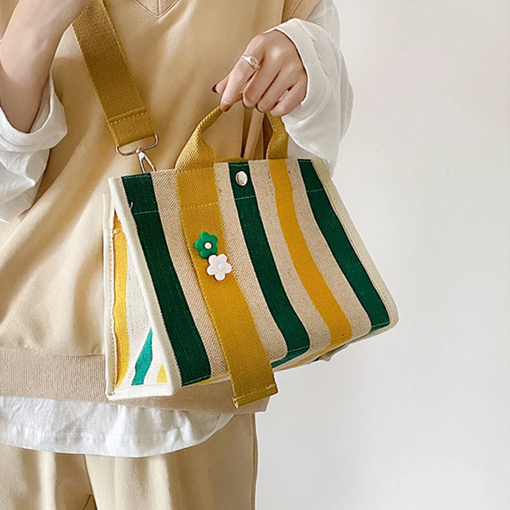 

Casual Striped Tote Bag Canvas Crossbody Bags for Women 2022 Brands Small Shopper Purses Women's Designer Handbags Clutch Ladies