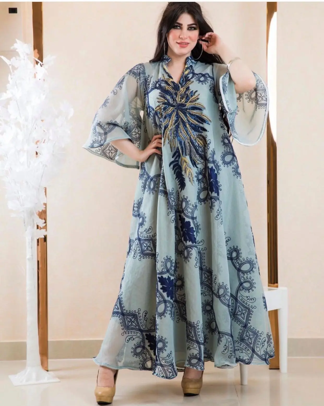 Этническое платье-абайя с вышивкой и блестками, вечерняя одежда для вечеринки, 2021, Средний Восток, мусульманский Дубай, арабский Оман, марок...