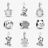 original 925 sterling silver charm dog puppy cat paw pendant charms fit pandora bracelets necklaces diy jewelry for women