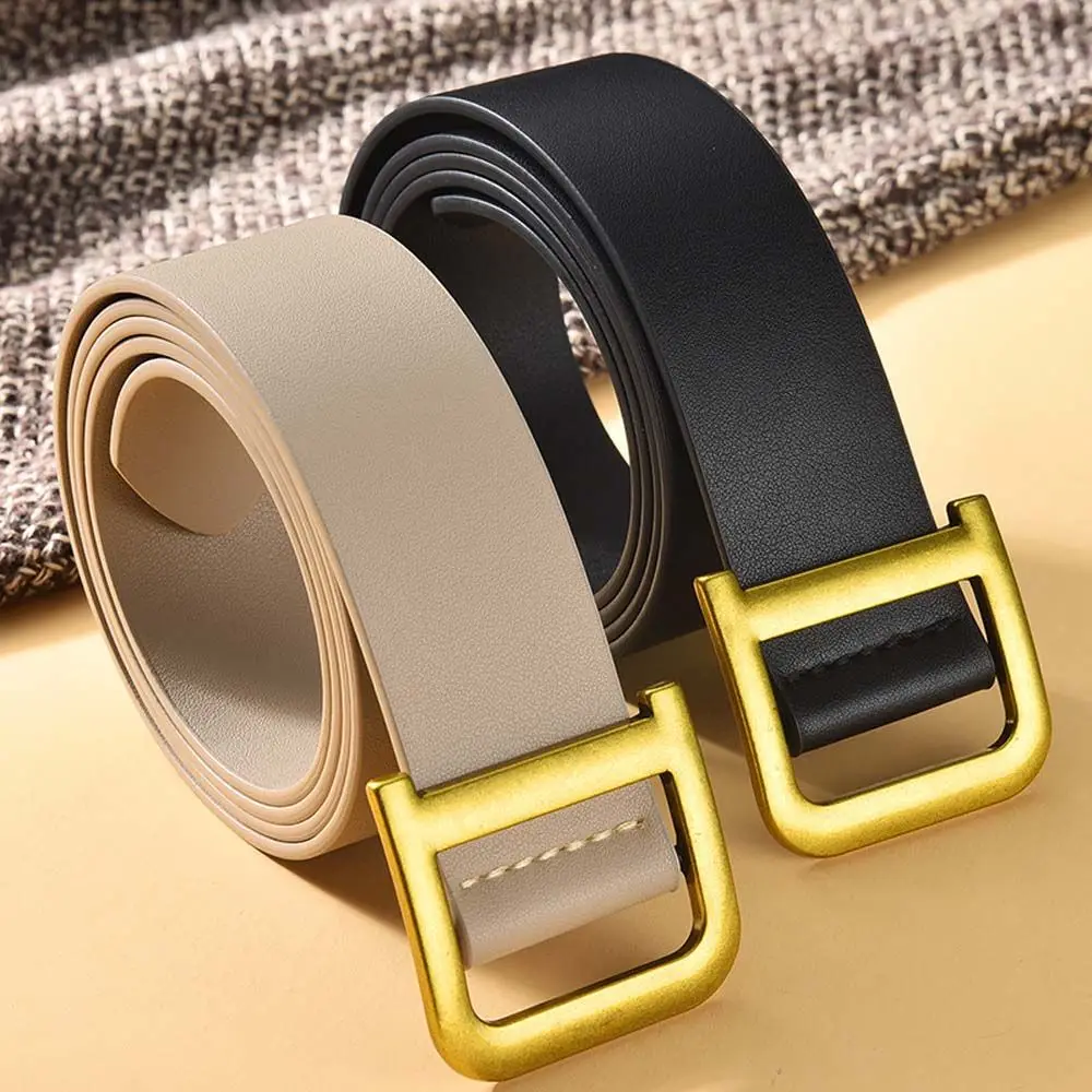 

Leisure Dress Retro No hole Metal Buckle PU Leather Apparel Accessories D Shape Buckle Women Belt Waistband Waist Belt