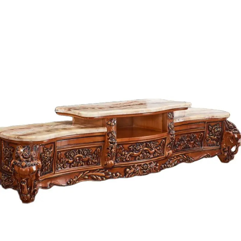 

All solid wood elephant carving European center table and TV cabinet genuine leather sofa set