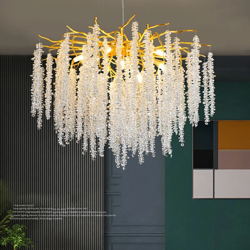 

Modern Luxury Crystal Chandeliers Long Round Crystals Hanging Ceiling LED Pendant Lamp for Living Hotel Hall Tassel Chandelier