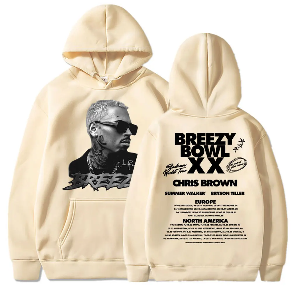 Фото Chris Brown Breezy Bowl XX 2025, толстовка с капюшоном для концертного тура в стиле хип-хоп, ретро, мужская и женская толстовка, флисовый теплый пуловер большого размера, уличная одежда №5
