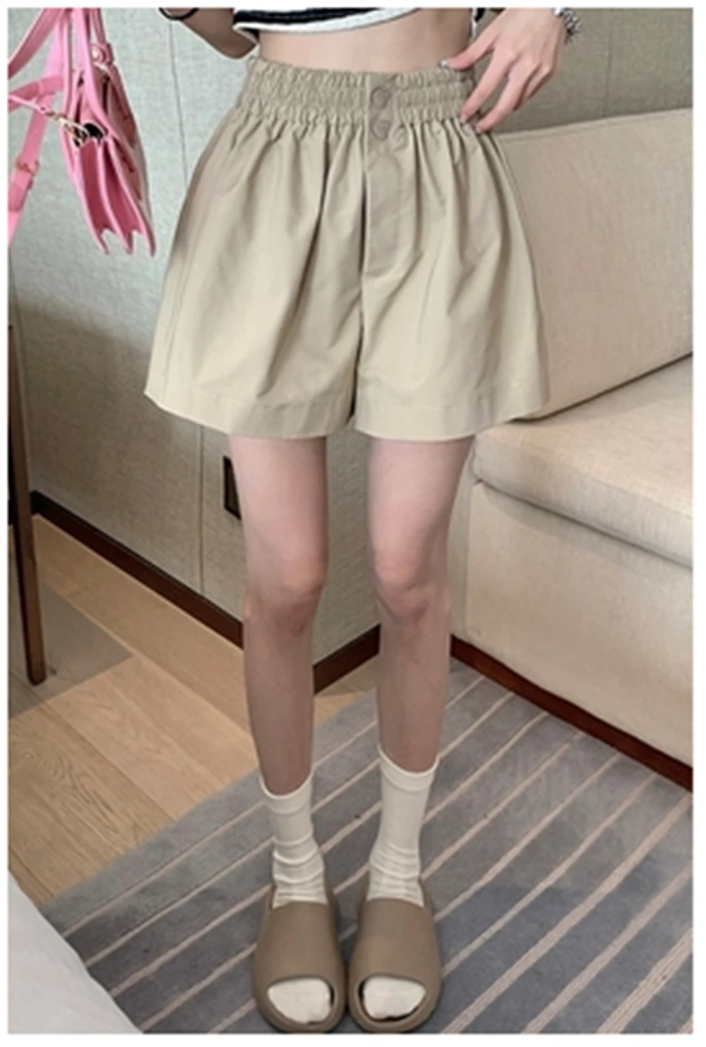 2023 High Waist Slim Sports Casual Shorts Women's Summer Korean Loose Slim Wide Leg Capris