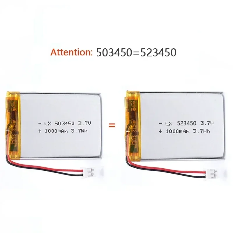 Литий-ионная аккумуляторная батарея 523450/503450 1000 мАч 3 7 в JST PH2.0 2Pin для GPS смартфона DVD