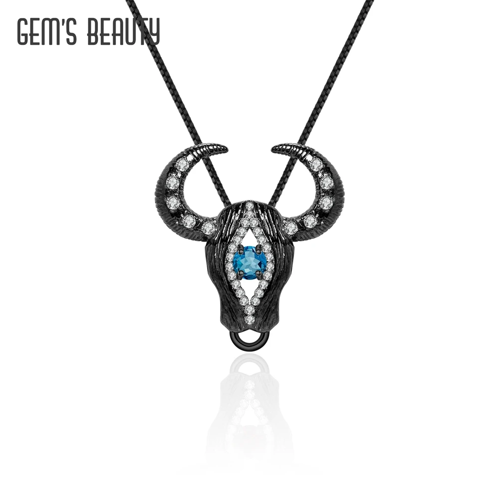 

GEM'S BEAUTY Black Cow Pendant Necklace With Chain 45cm Real 925 Sterling Silver Handmade Designer Fine Jewelry For Women