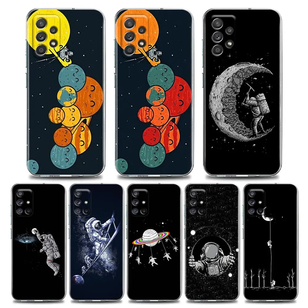 

Cartoon Funny Spaceman Clear Phone Case for Samsung A01 A02 A02s A11 A12 A21 S A31 A41 A32 A51 A71 A42 A52 A72 Soft Silicone