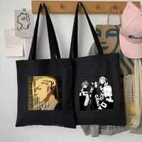 ladies shopping bags japanese style cartoons pattern series eco shopper shoulder bag fashion black handbag canvas tote bag