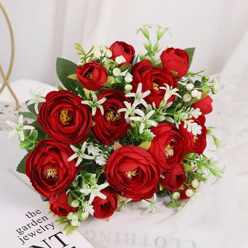 

Imitation Bouquet 6 Forks Small Handful Camellia Wedding Fake Flower 1pcs Artificial Flower Home Decoration Wedding Bouquet
