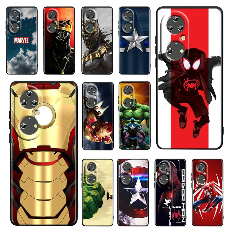 

Iron Man Marvel hero For Huawei P50 P20 P30 P40 P10 Pro Lite E Plus P9 Lite Mini 5G Silicone Soft Black Phone Case Fundas Cover
