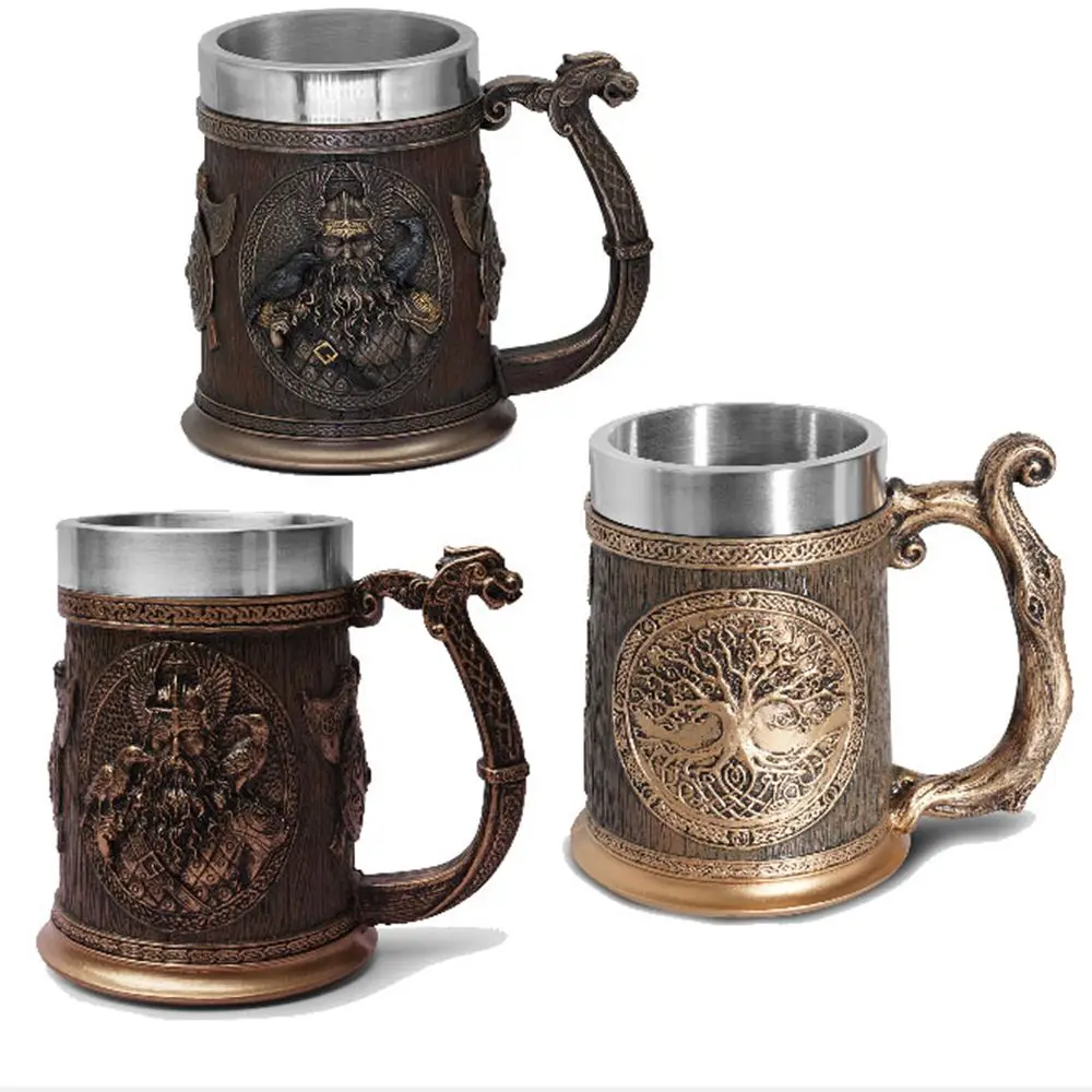

Кружка викингов большого размера, кружка из нержавеющей стали в средневековом стиле, для кофе, пива, каучука, чая из нержавеющей стали, в скандинавском стиле, ретро-подарок
