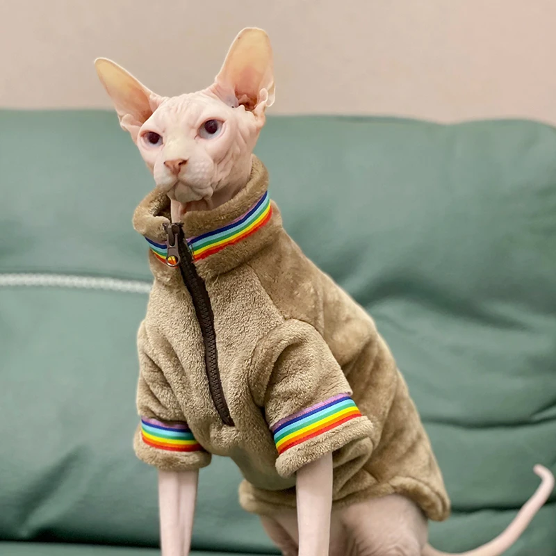 

Зимняя одежда для кошек без волос с сфинксом, наряды для котят, утепленная Двусторонняя бархатная одежда для кошек Conis Devon Rex