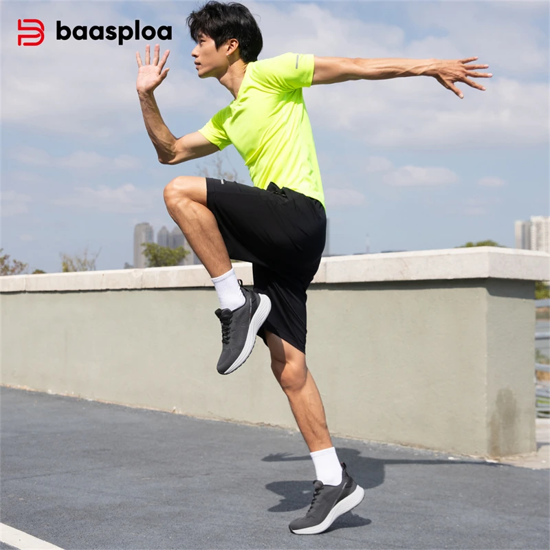 Baasploa Men Running Shoes New Spring Breathable Lightweight Sport for Comfort Solid Casual Sneakers Lace-Up Outdoor