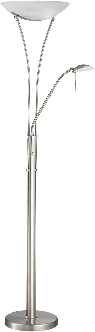 

Avington Torchiere or Reading Lamp, 39.25" x 7.25" x 17", Polished Steel Finish/Frost Glass Shade Desk decorations for men Lamp
